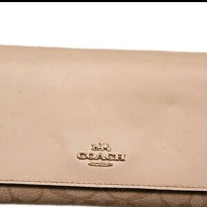 Coach Signature Leather Trifold ID Wallet Clutch Khaki/Light Pink Style#B2246